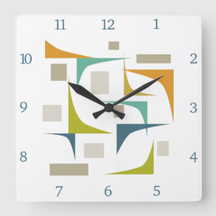 Retro-Atomar Mitte des Jahrhunderts geometrische E Quadratische Wanduhr