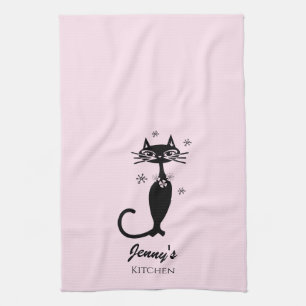 Retro-Atomar-Schwarze-Katze-Personalisiertes-Küche Geschirrtuch