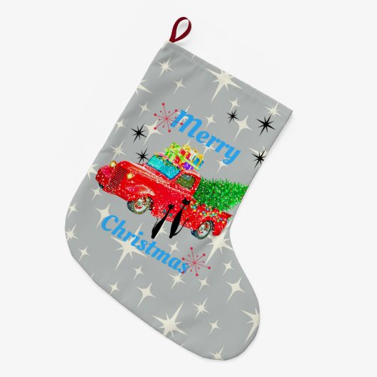 Retro Atomära-coole Katzen u. roter Großer Weihnachtsstrumpf (Vorderansicht (hängend))