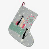 Retro Atomära-Katzen u. Uhr-WeihnachtsStrumpf Großer Weihnachtsstrumpf (Vorderansicht (hängend))