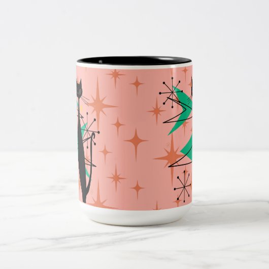 Retro Atomära-Mitte des Jahrhunderts moderne coole Zweifarbige Tasse (Mittel)