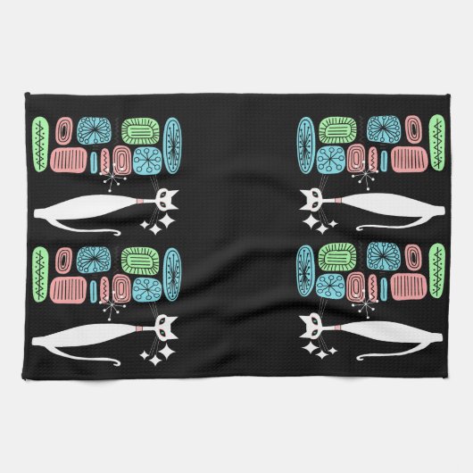 Retro Atomära-Mitte- des Jahrhundertsmoderne coole Geschirrtuch (Horizontal)