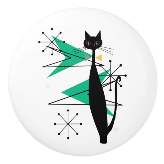 Retro Atomära-Mitte- des Jahrhundertsmoderne coole Keramikknauf (Vorderseite)