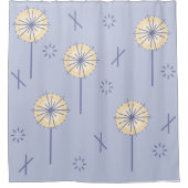 Retro Atomare Blume blau gelb Duschvorhang (Vorderseite)