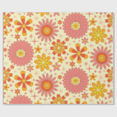 Retro-atomare Blumen mit Sternenexplosionen auf Cr Geschenkpapier (Flach)