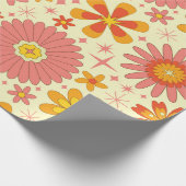 Retro-atomare Blumen mit Sternenexplosionen auf Cr Geschenkpapier (Ecke)