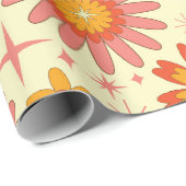 Retro-atomare Blumen mit Sternenexplosionen auf Cr Geschenkpapier (Rolleneckpunkt)