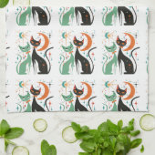 Retro Atomare Katzen Schwarz Türkis Geschirrtuch (Gefaltet)