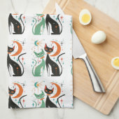 Retro Atomare Katzen Schwarz Türkis Geschirrtuch (Viertel Falte)