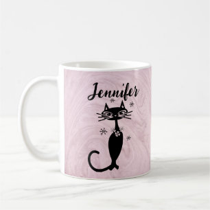 Retro-Atomare-Schwarzkatze Personalisierter Kaffee Kaffeetasse