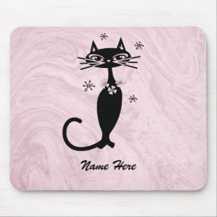Retro-Atomare-Schwarzkatze-Rosa-Mauspad Mousepad