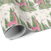 Retro Atomare Weihnachtsrosa Hirschbaume Geschenkpapier (Rolleneckpunkt)