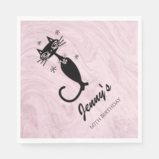 Retro AtomBlack Cat Personalisiert Paper Napkins Serviette (Vorderseite)