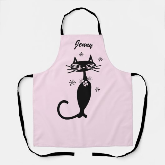 Retro-Atombombe-Schwarze-Katze-Küchenschürze Schürze (Vorderseite)