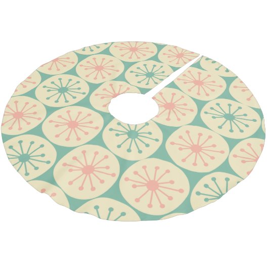 Retro Atomdots Mitteljahrhundert Moderner 50er Ros Polyester Weihnachtsbaumdecke (Schrägansicht)