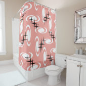 Retro Atome Age Wirbel Sterne Pattern Lachs Rosa Duschvorhang (Beispiel)