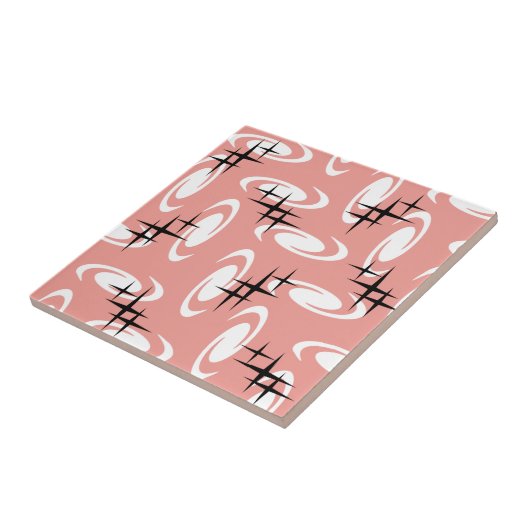 Retro Atome Age Wirbel Sterne Pattern Lachs Rosa Fliese (Seite)