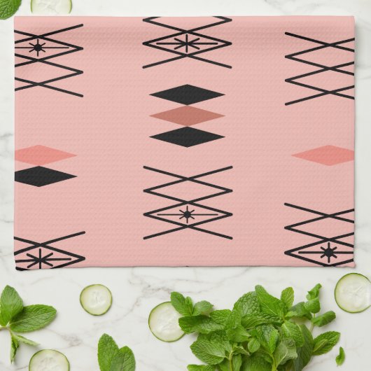 Retro Atomera Diamonds Muster rosa Geschirrtuch (Gefaltet)