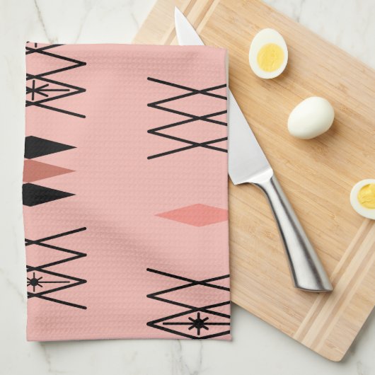 Retro Atomera Diamonds Muster rosa Geschirrtuch (Viertel Falte)