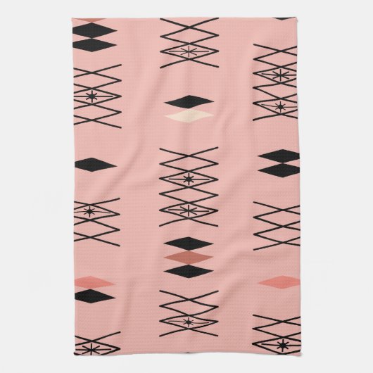 Retro Atomera Diamonds Muster rosa Geschirrtuch (Vertikal)