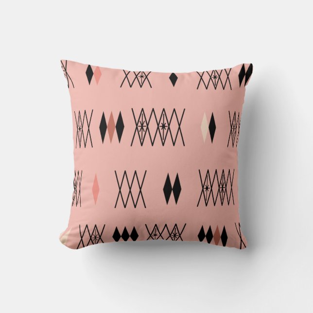 Retro Atomera Diamonds Muster rosa Kissen (Vorderseite)