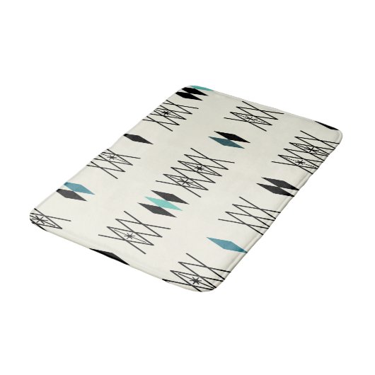 Retro Atomera Diamonds Muster Türkis Badematte (Schrägansicht)