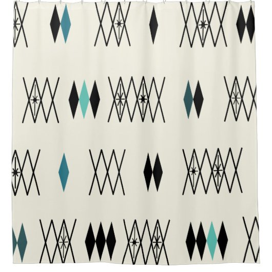 Retro Atomera Diamonds Muster Türkis Duschvorhang (Vorderseite)