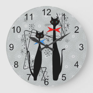 Retro Atomera Mitte Jahrhundert Moderne Coole Katz Große Wanduhr