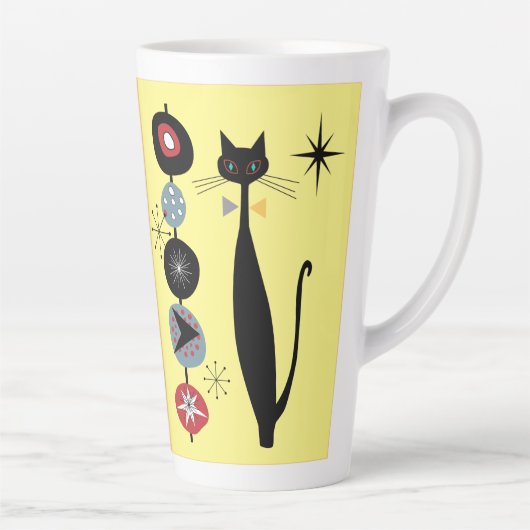 Retro Atomera Mitte Jahrhundert Moderne Coole Katz Milchtasse (Rechts)