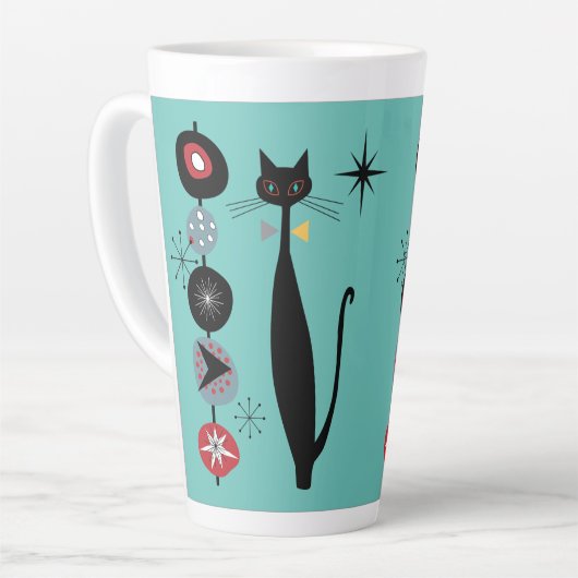 Retro Atomera Mitte Jahrhundert Moderne Coole Katz Milchtasse (Linke Ecke)