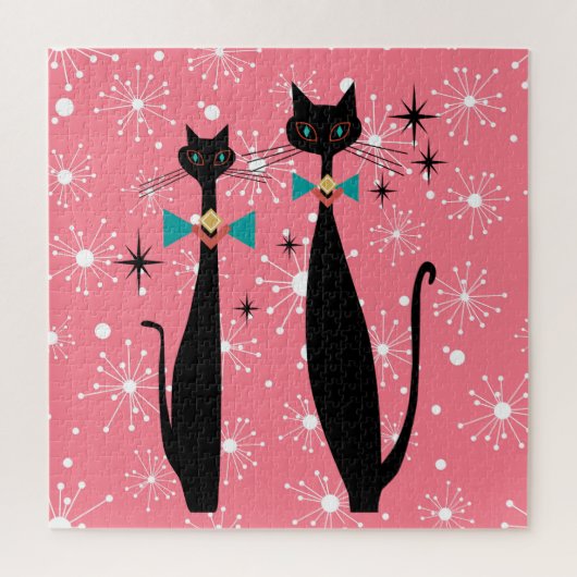 Retro Atomera Mitte Jahrhundert Moderne Coole Katz Puzzle (Vertikal)