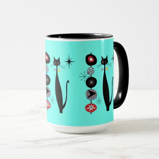 Retro Atomera Mitte Jahrhundert Moderne Coole Katz Tasse (VorderseiteRechts)