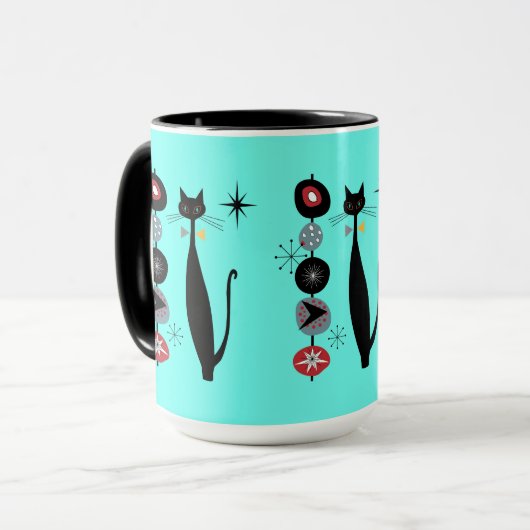 Retro Atomera Mitte Jahrhundert Moderne Coole Katz Tasse (Vorderseite Links)