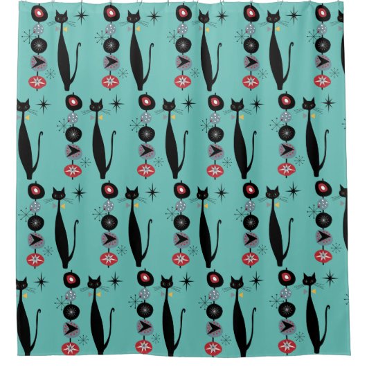 Retro Atomera Mitte Jahrhundert Moderne MCM Coole  Duschvorhang (Vorderseite)