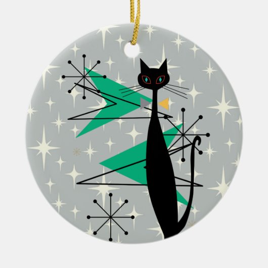 Retro Atomera Mitte Jahrhundert Moderne MCM Coole Keramik Ornament (Vorne)