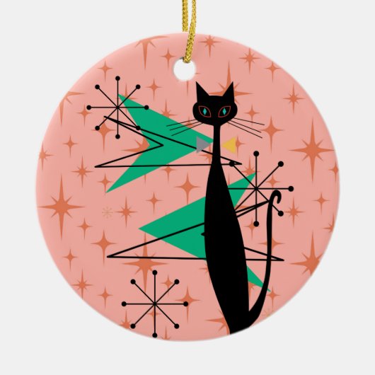 Retro Atomera Mitte Jahrhundert Moderne MCM Coole Keramik Ornament (Vorne)