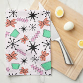 Retro Atomförmige Formen Rosa Orange und Grün Geschirrtuch (Viertel Falte)