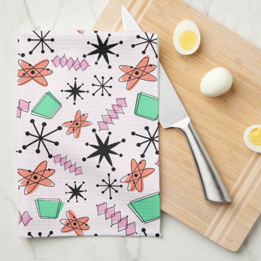 Retro Atomförmige Formen Rosa Orange und Grün Geschirrtuch (Viertel Falte)