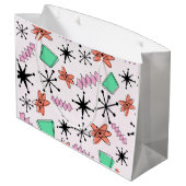 Retro Atomförmige Formen Rosa Orange und Grün Große Geschenktüte (Rückseite Schrägansicht)