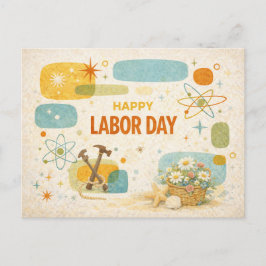 Retro Atomic Age Happy Labor Day Feiertagspostkarte