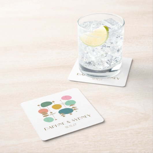 Retro Atomic Age Mid Century Modern Custom Wedding Rechteckiger Pappuntersetzer (Vor Ort)