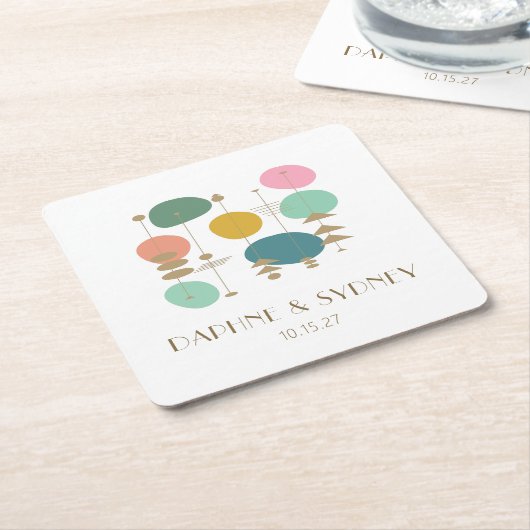 Retro Atomic Age Mid Century Modern Custom Wedding Rechteckiger Pappuntersetzer (angewinkelt)