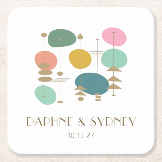 Retro Atomic Age Mid Century Modern Custom Wedding Rechteckiger Pappuntersetzer (Vorderseite)
