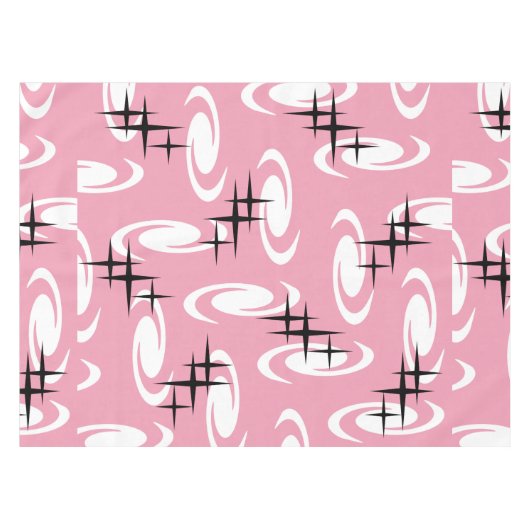 Retro Atomic Age Swirls Stars Pattern Pink Tischdecke (Vorderseite (Horizontal))