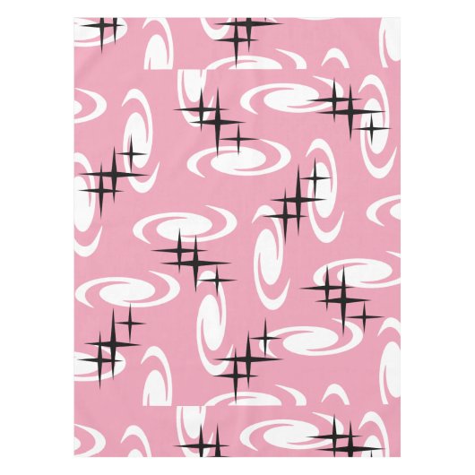 Retro Atomic Age Swirls Stars Pattern Pink Tischdecke (Vorderseite)