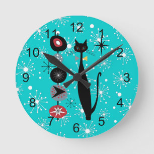 Retro Atomic Ära Mitte Jahrhundert Moderne Kiteka Runde Wanduhr