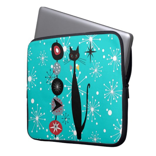 Retro Atomic Ära Mitte Jahrhundert Moderne Kitekat Laptopschutzhülle (Vorderseite Links)