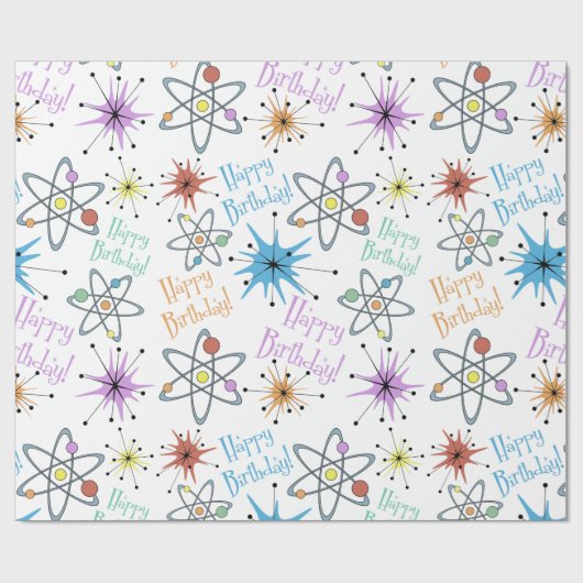 Retro Atomic Birthday Geschenkpapier (Flach)
