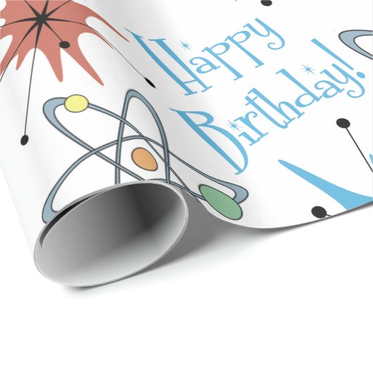 Retro Atomic Birthday Geschenkpapier (Rolleneckpunkt)