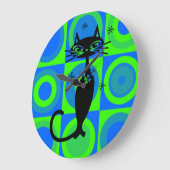 RETRO ATOMIC BLACK CAT CLOCK GROßE WANDUHR (Winkel)